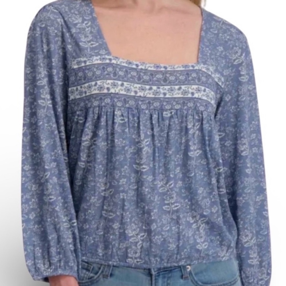 Lucky Brand Boho Peasant Floral Long Sleeve Top Elastic Waist & Cuffs‎ Small NWT